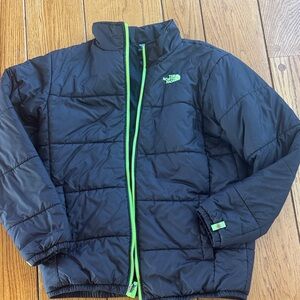 The North Face Kids Puffer Jacket in Black with Neon Green Zipper